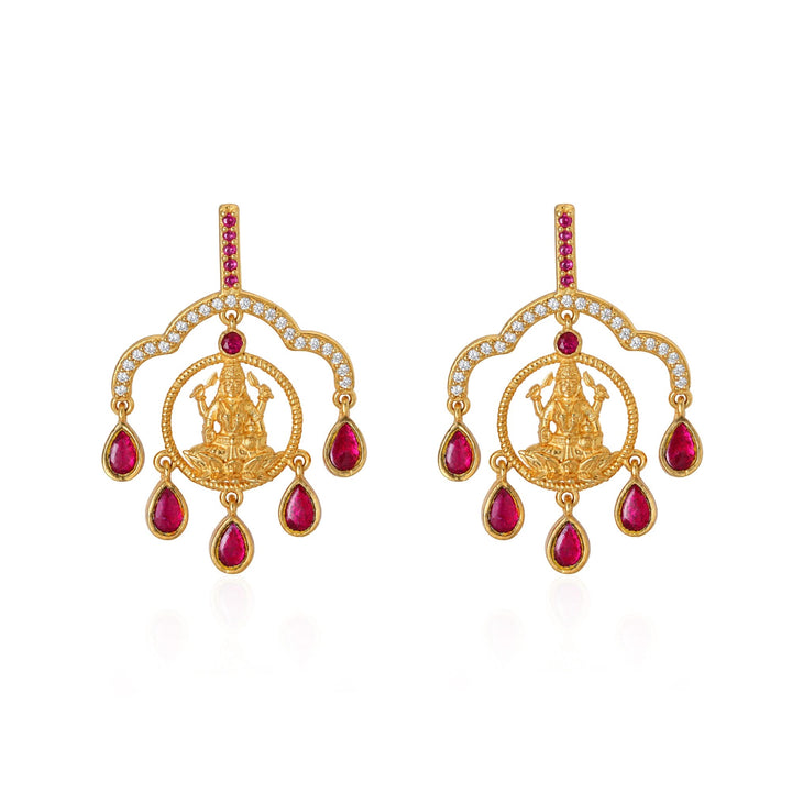 Silver 925 Dhan Lakshmi Ruby Drop Chandbali Earrings