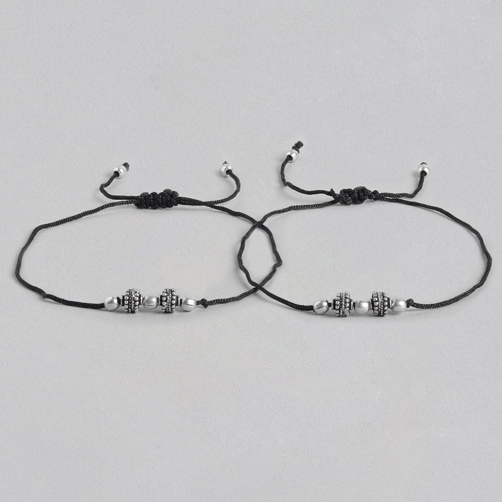 Tribal Beads Thread Silver Anklet