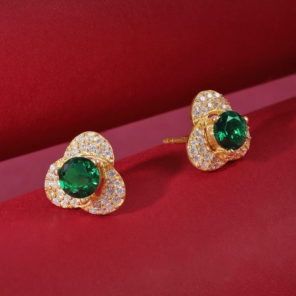 Gold Plated Green Stone Silver Earring