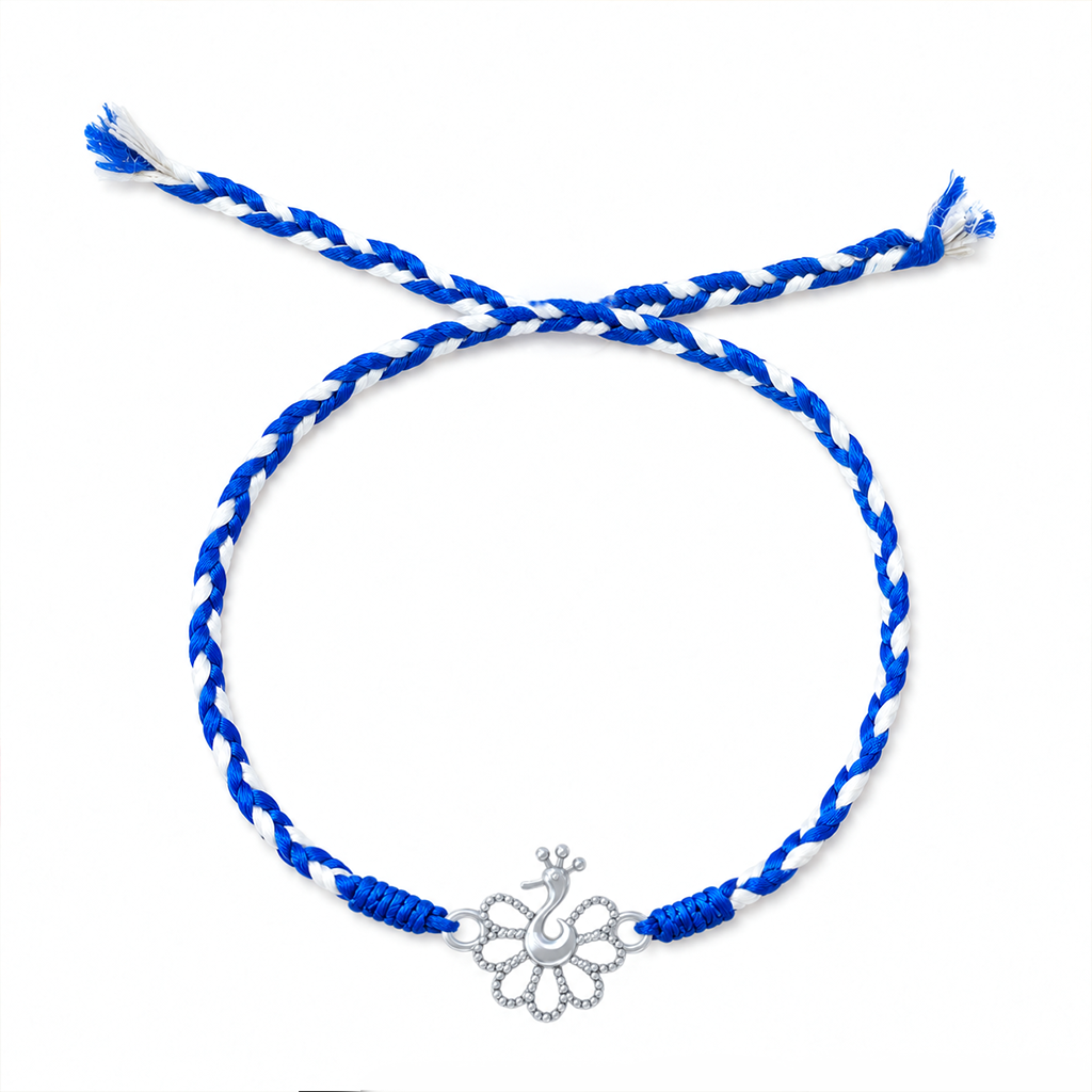 Pure 92.5 Mayur (Peacock) Silver Rakhi with Chandan Tilak Set