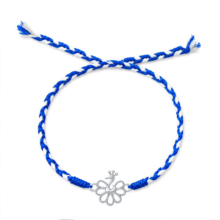 Pure 92.5 Mayur (Peacock) Silver Rakhi with Chandan Tilak Set
