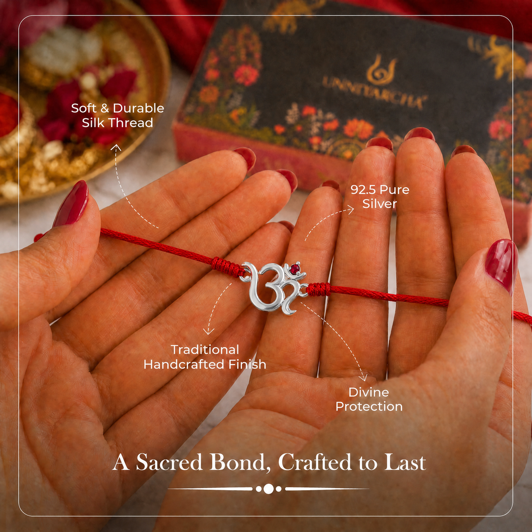 Pure 92.5 Om Silver Rakhi with Chandan Tilak Set