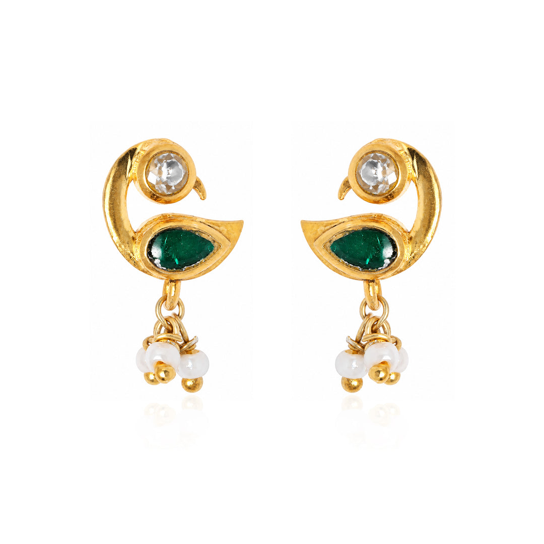 Silver 925 Mayura Emerald Pearl Earrings