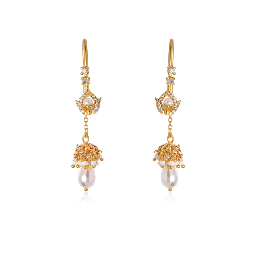 Silver 925 Pearl Jhumki Sui Dhaga Earrings