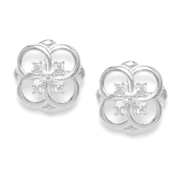 Floral Bloom Silver Zircon Earrings