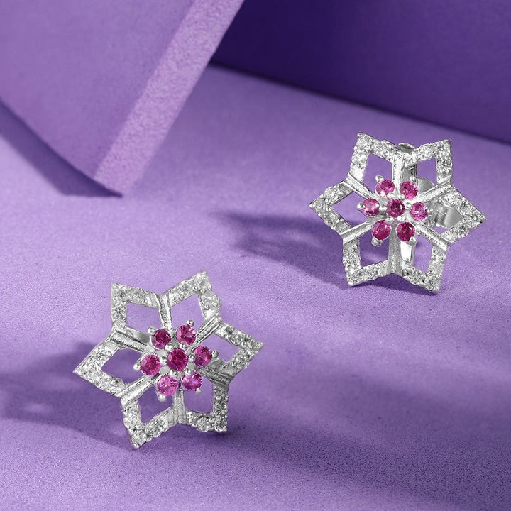 Silver zircon Pink stone studs