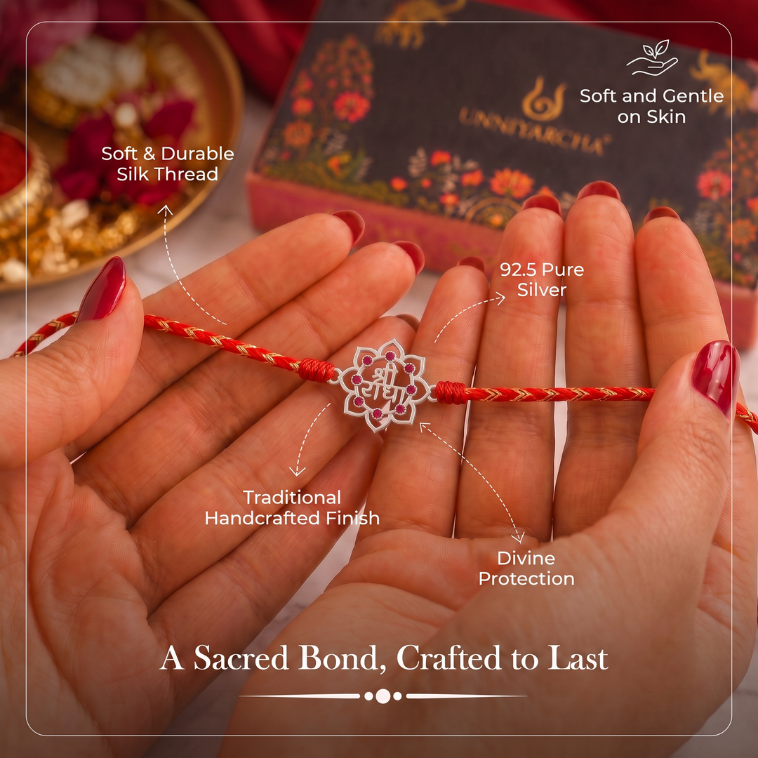 Unniyarcha 925 Pure Silver Shree Radha Rakhi with Chandan Tilak set