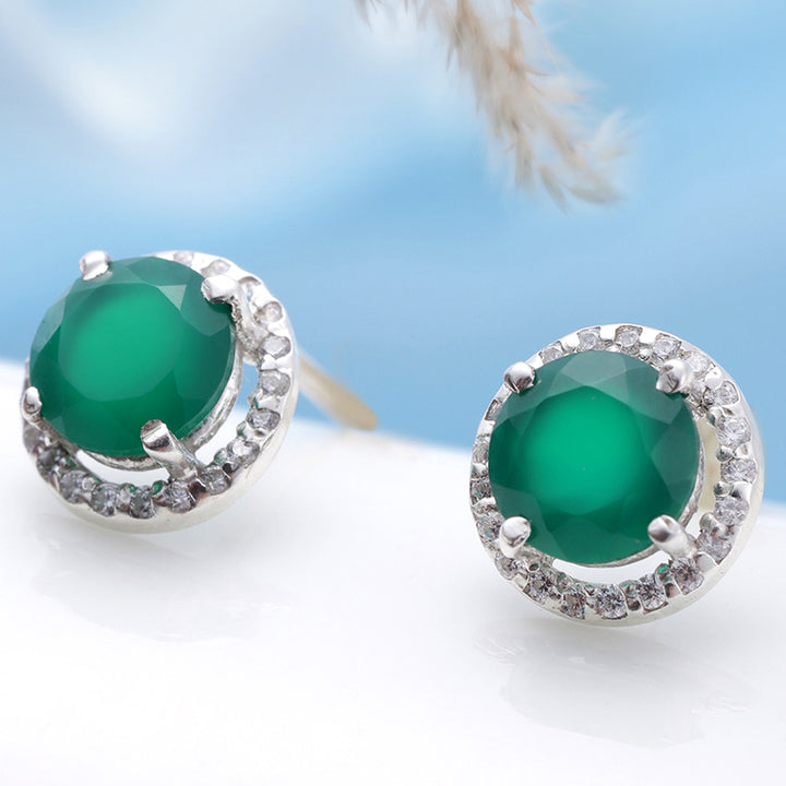 92.5 Silver Green Onyx stud Earrings