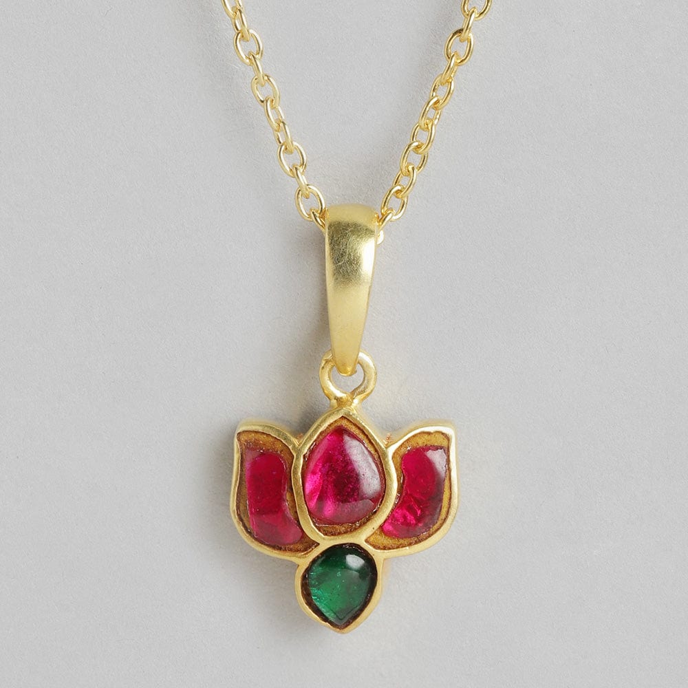 92.5 Silver Crimpson Kundan Lotus Necklace