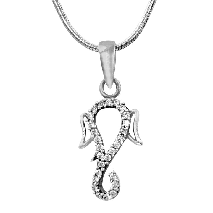 Silver Lord Ganesha Zircon Pendant and Chain