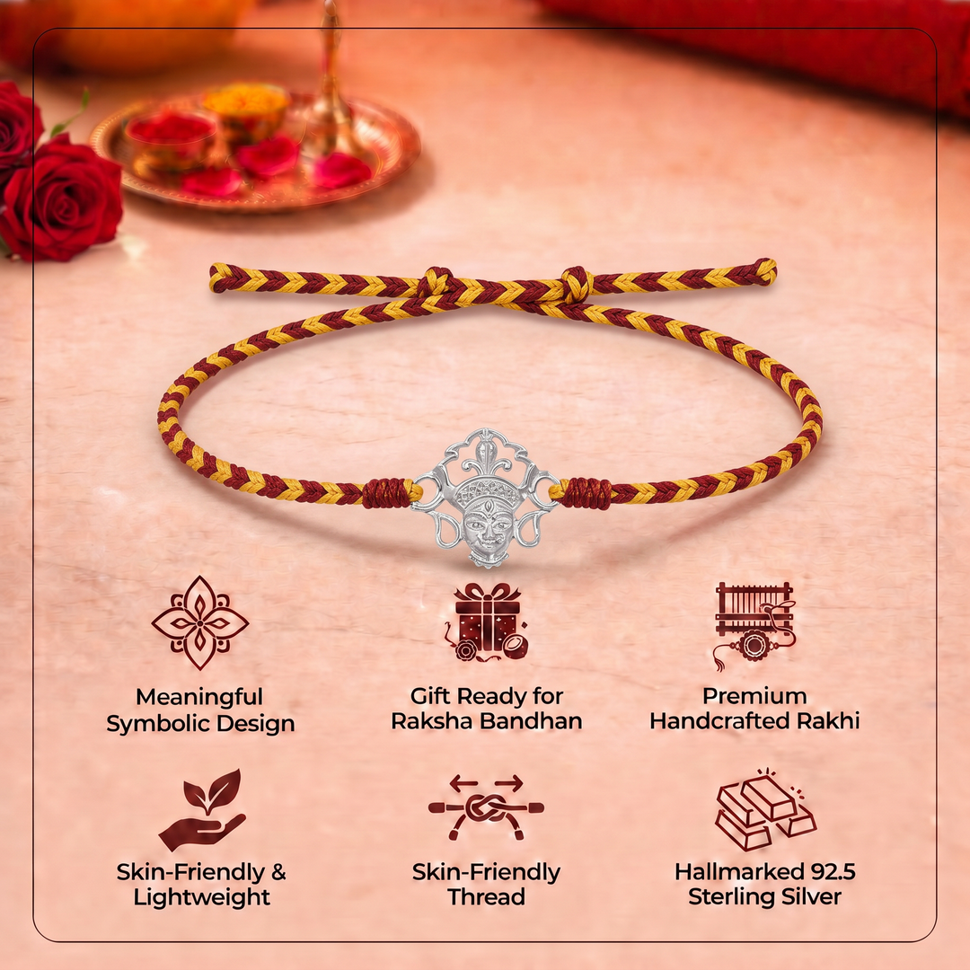 Unniyarcha Silver 925 Devi Maa Red Thread Rakhi with Chandan Tilak set