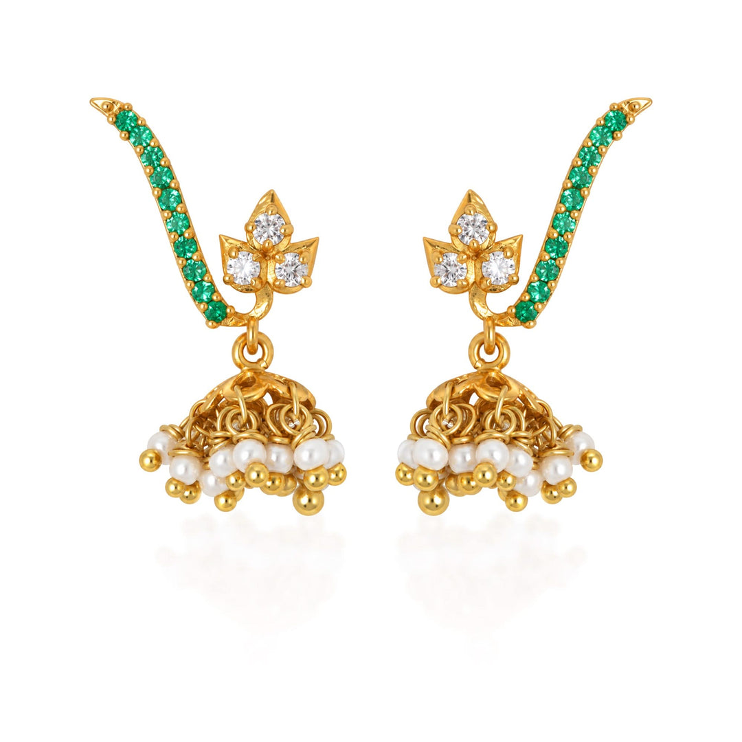 Silver 925 Panna Floral Jhumka Earrings
