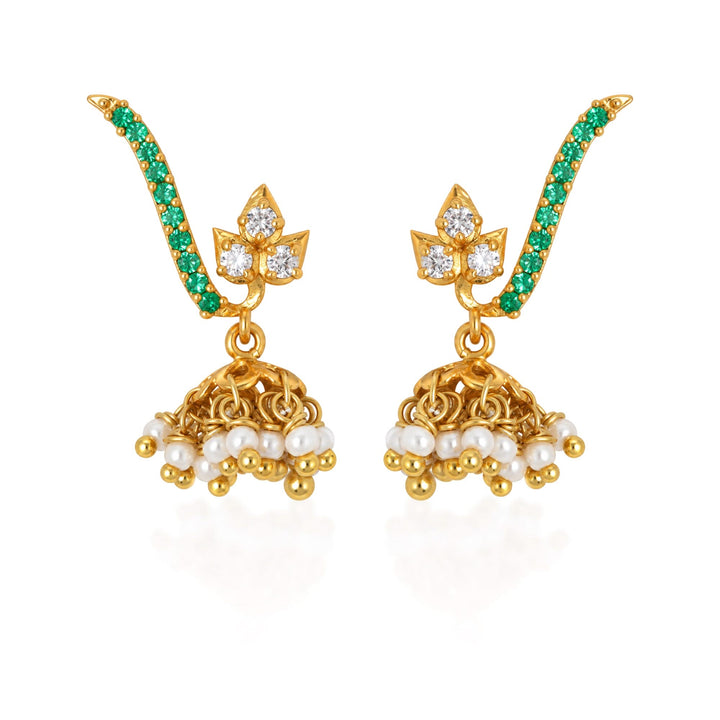 Silver 925 Panna Floral Jhumka Earrings