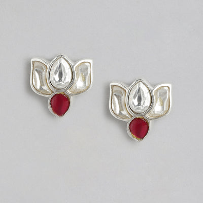 92.5 Silver White Kundan Sacred Stud Earrings