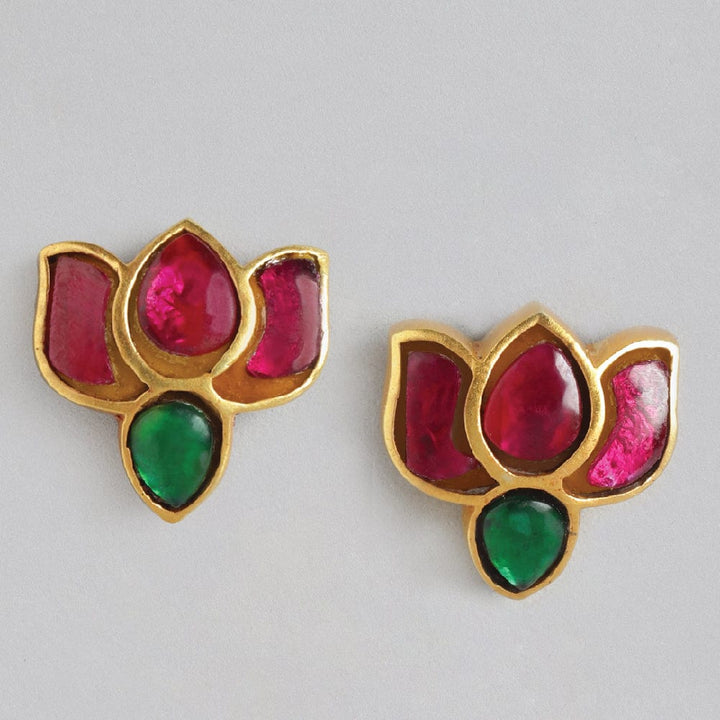 92.5 Sterling Silver Kundan Lotus Stud Earrings