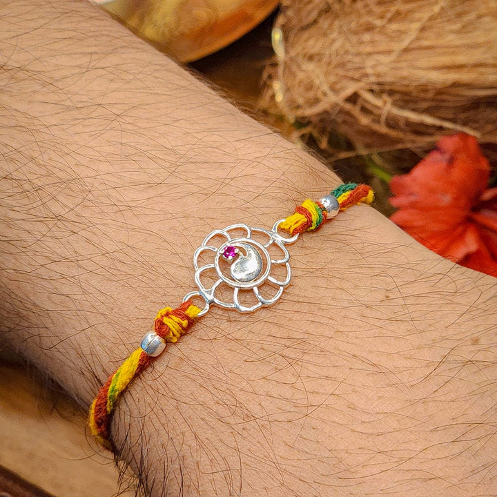 Pure 92.5 Silver Flower Rakhi