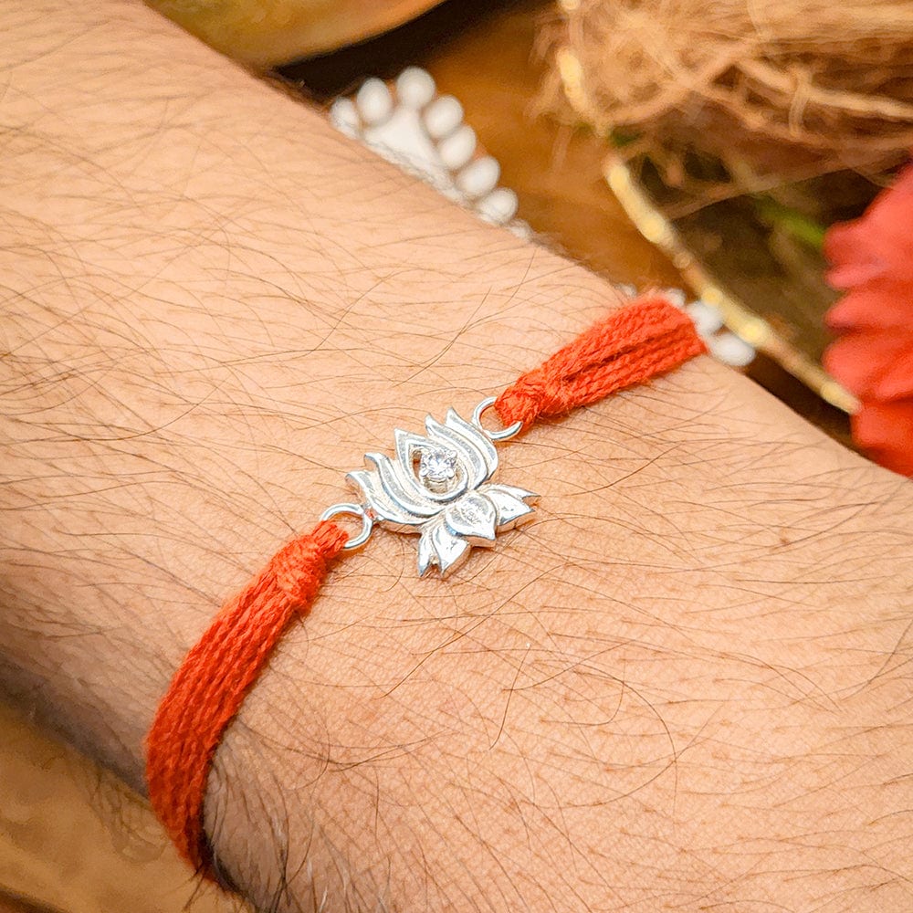 Pure Sterling Silver Lotus Rakhi