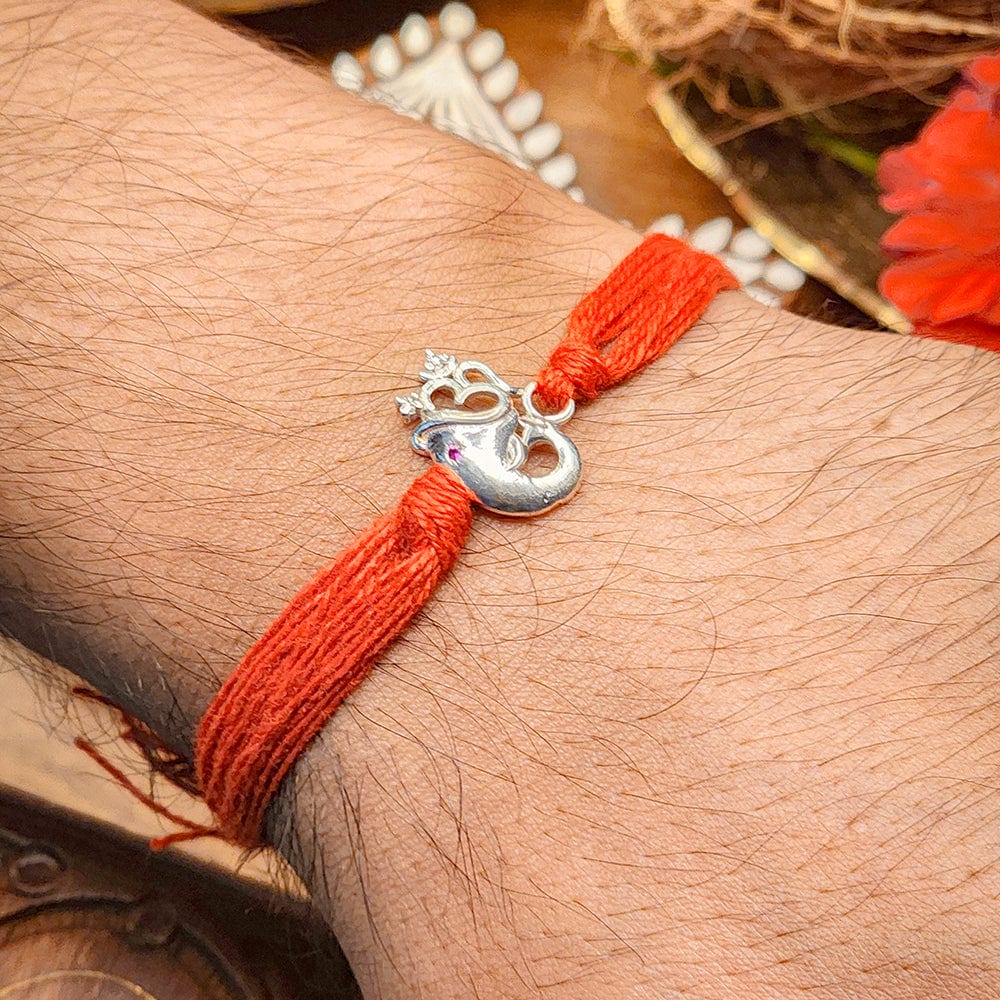 Pure Sterling Silver Om Ganpati Rakhi