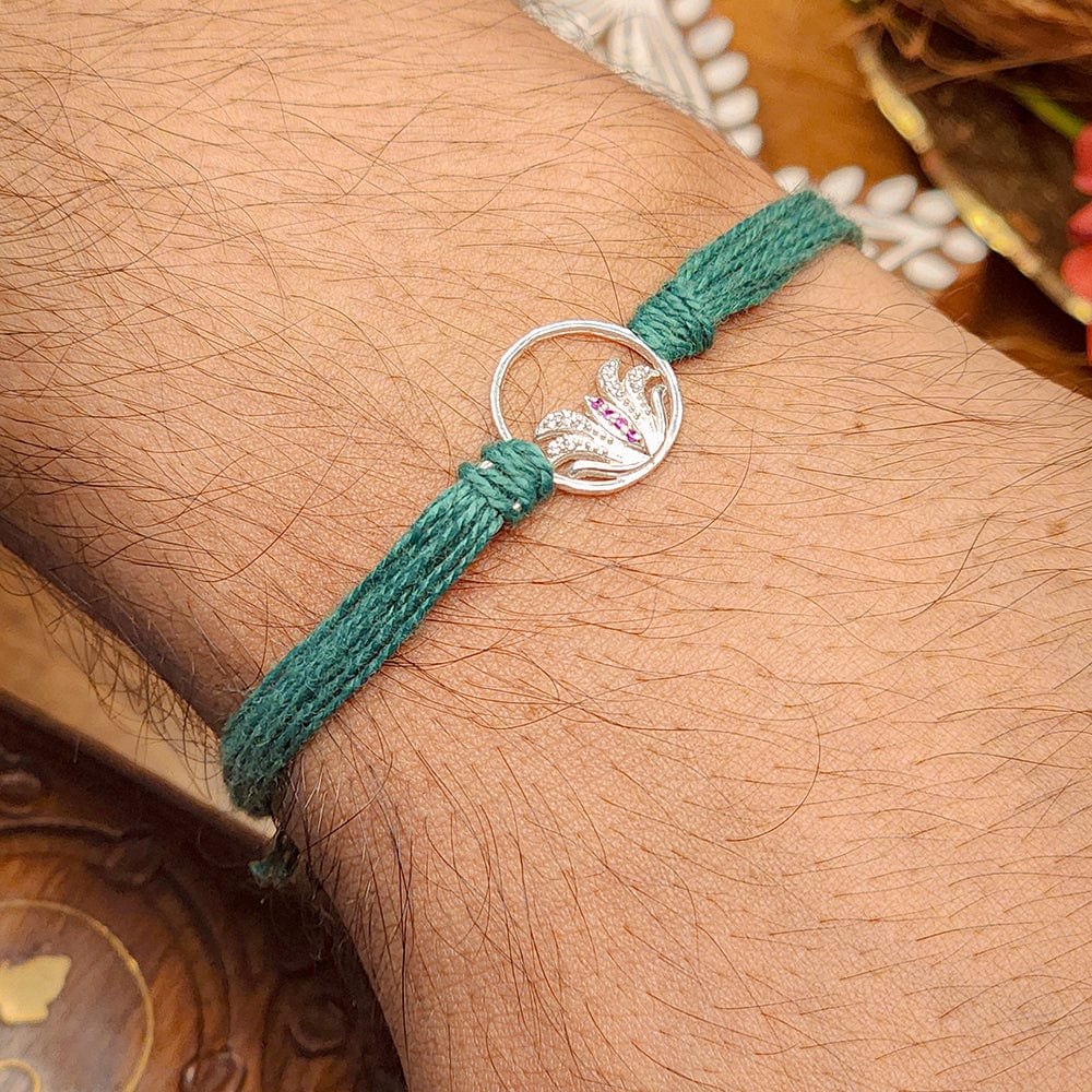 Pure 92.5 Lotus In Circle Silver Rakhi