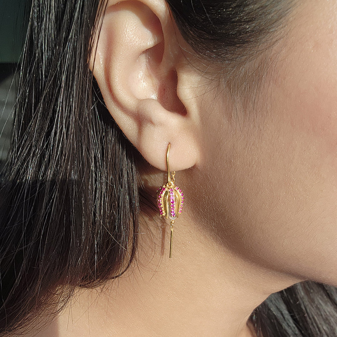 92.5 Pure Silver Tulip Bloom Ruby Earrings