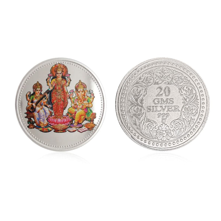 20 Gram 999 Pure Silver Coin - Lakshmi Saraswati Ganesha Color Print