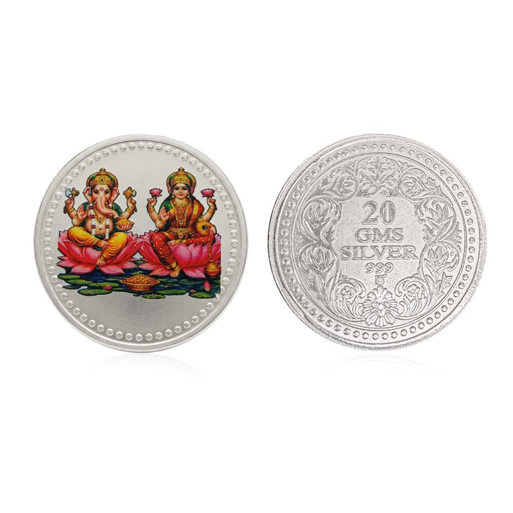 20 Gram 999 Pure Silver Coin Laxmi Ganesh Color Print