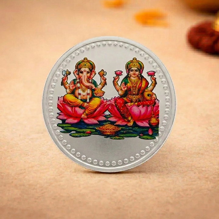 20 Gram 999 Pure Silver Coin Laxmi Ganesh Color Print