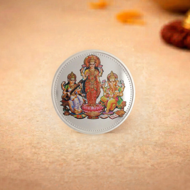 10 Gram 999 Pure Silver Coin - Lakshmi Saraswati Ganesha Color Print