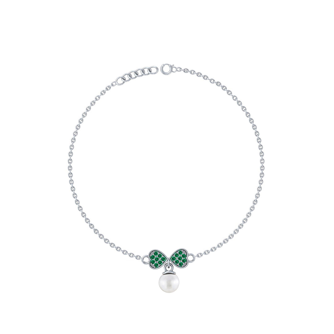 Silver 92.5 Emerald Bow Pearl Bracelet