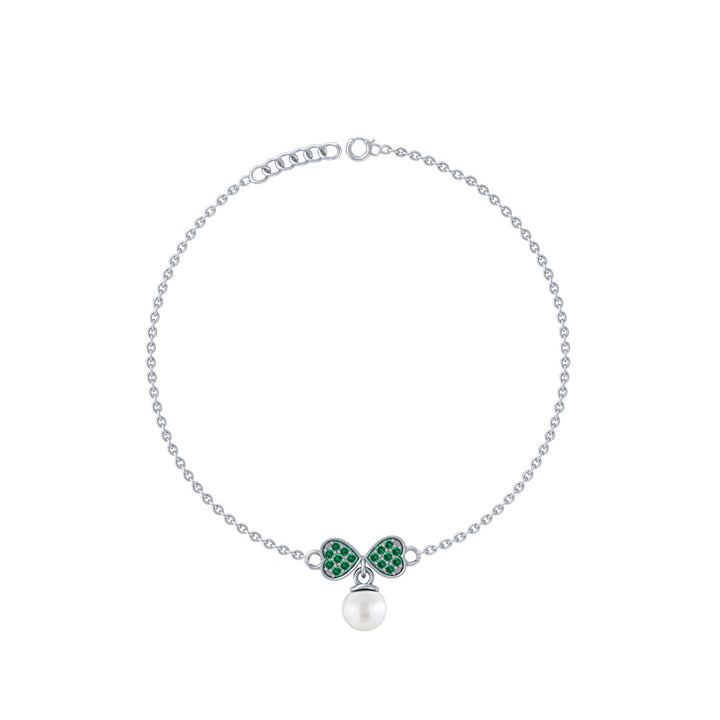 Silver 92.5 Emerald Bow Pearl Bracelet