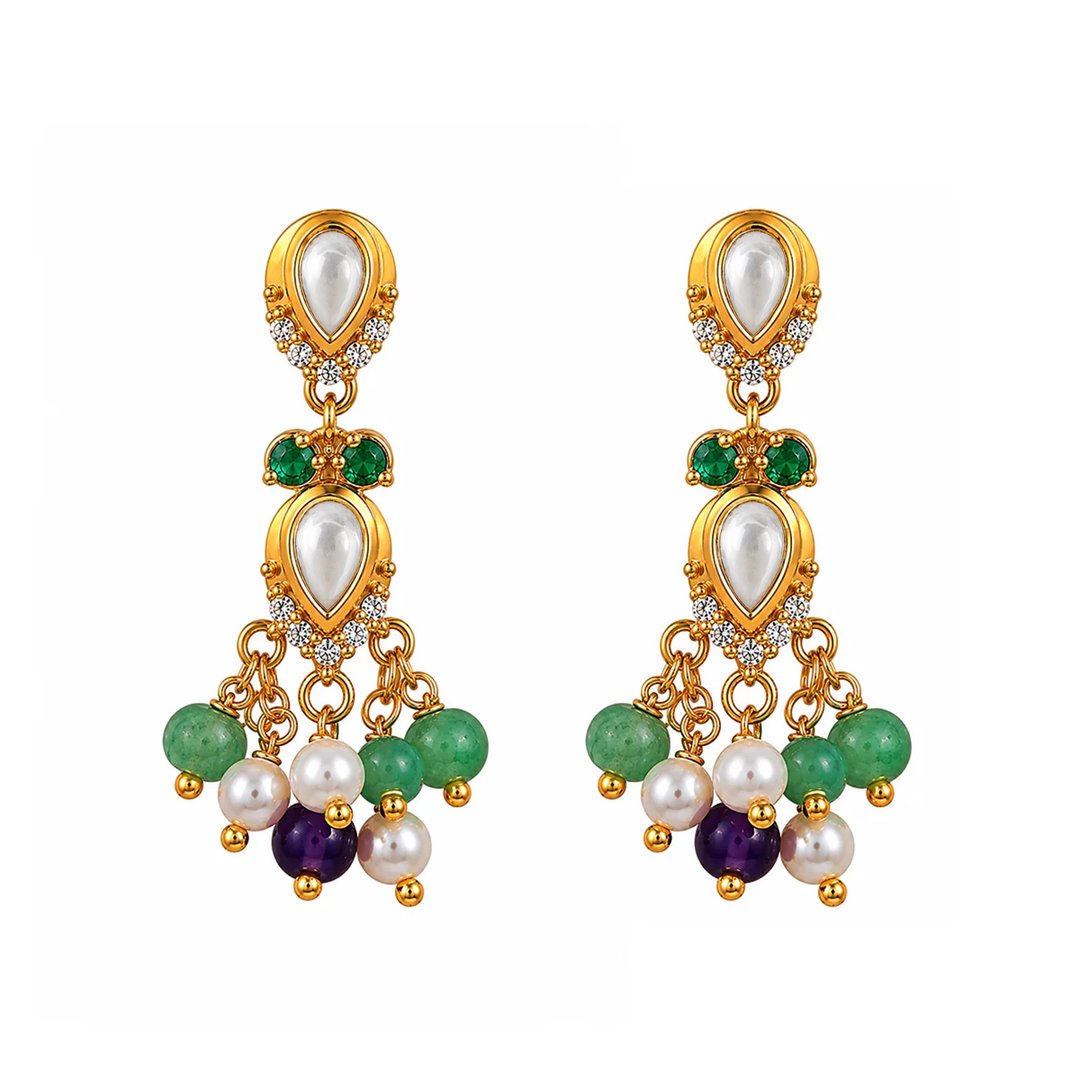 925 sterling silver Heirloom Colorful Bead Earrings (Gold Plating)