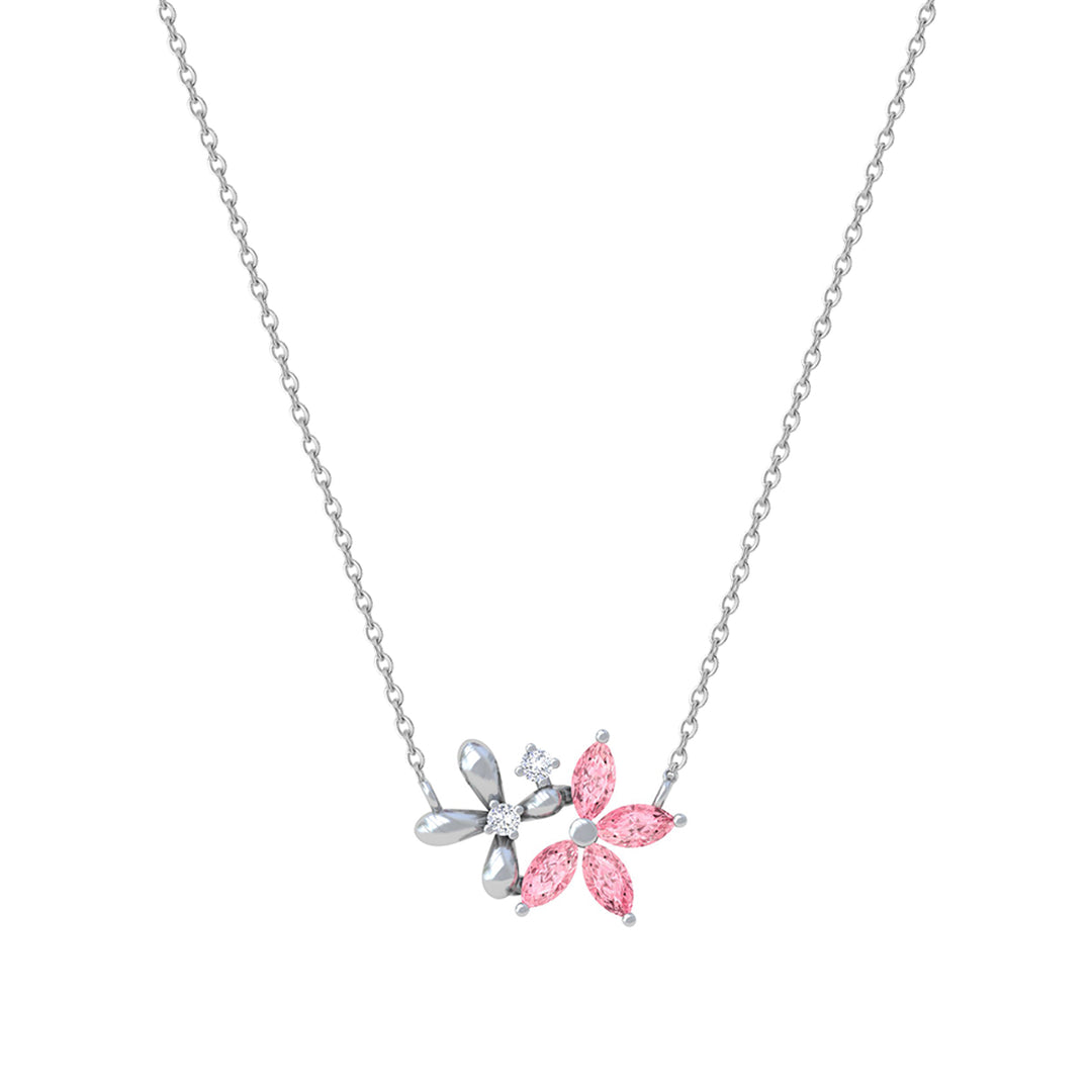 Pink Blossom Silver Pendant Necklace