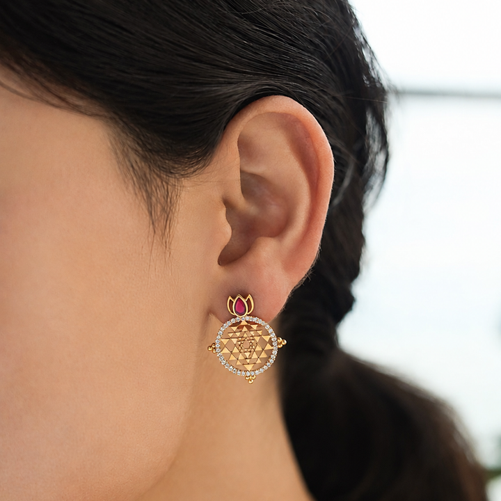 Unniyarcha 925 Silver Gold-Plated Shree Yantra Earrings