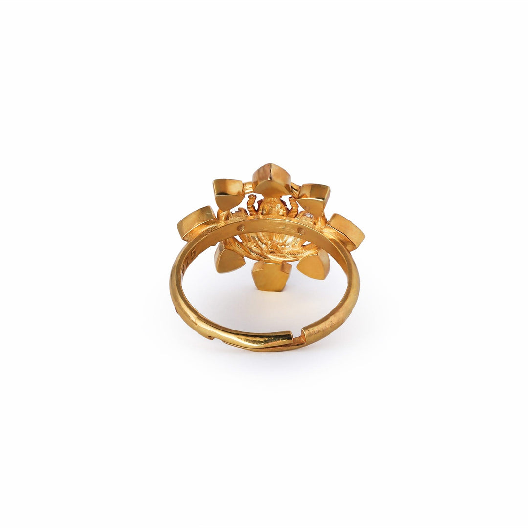 Silver 925 Dhan Lakshmi Kundan Lotus Statement Ring