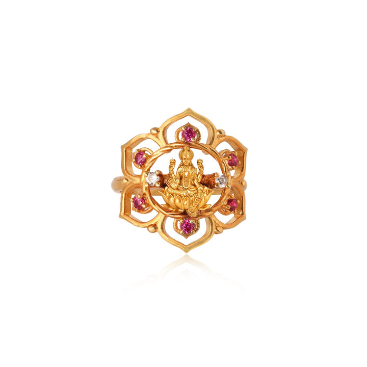 Silver 925 Dhan Lakshmi Ruby Lotus Statement Ring