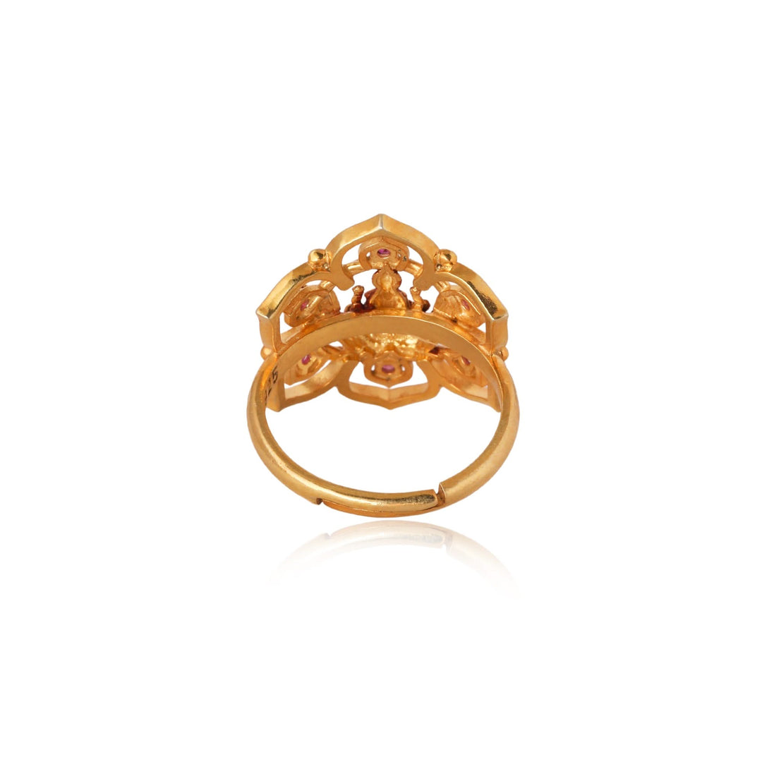 Silver 925 Dhan Lakshmi Ruby Lotus Statement Ring