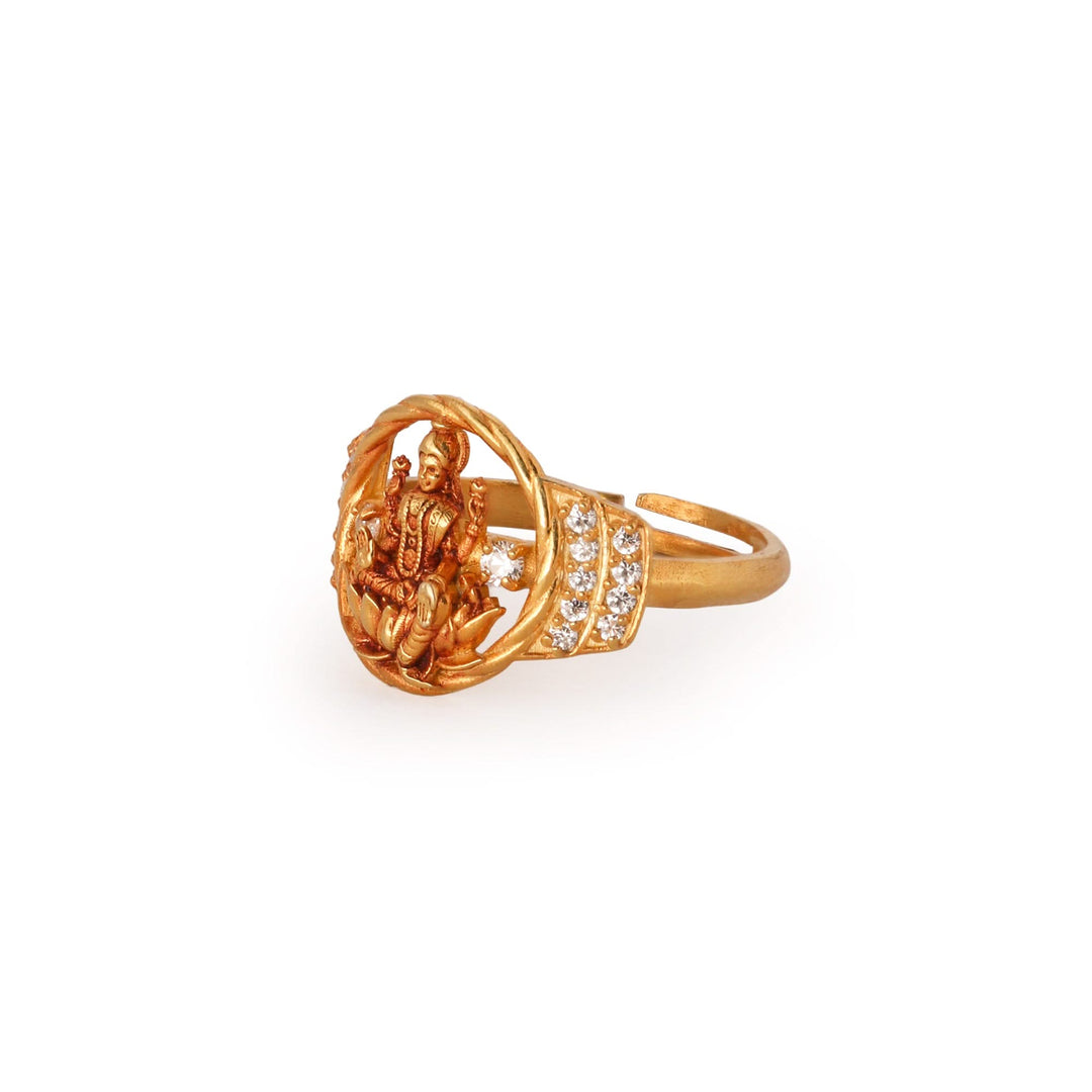 Silver 925 Dhan Lakshmi Zircon Statement Ring