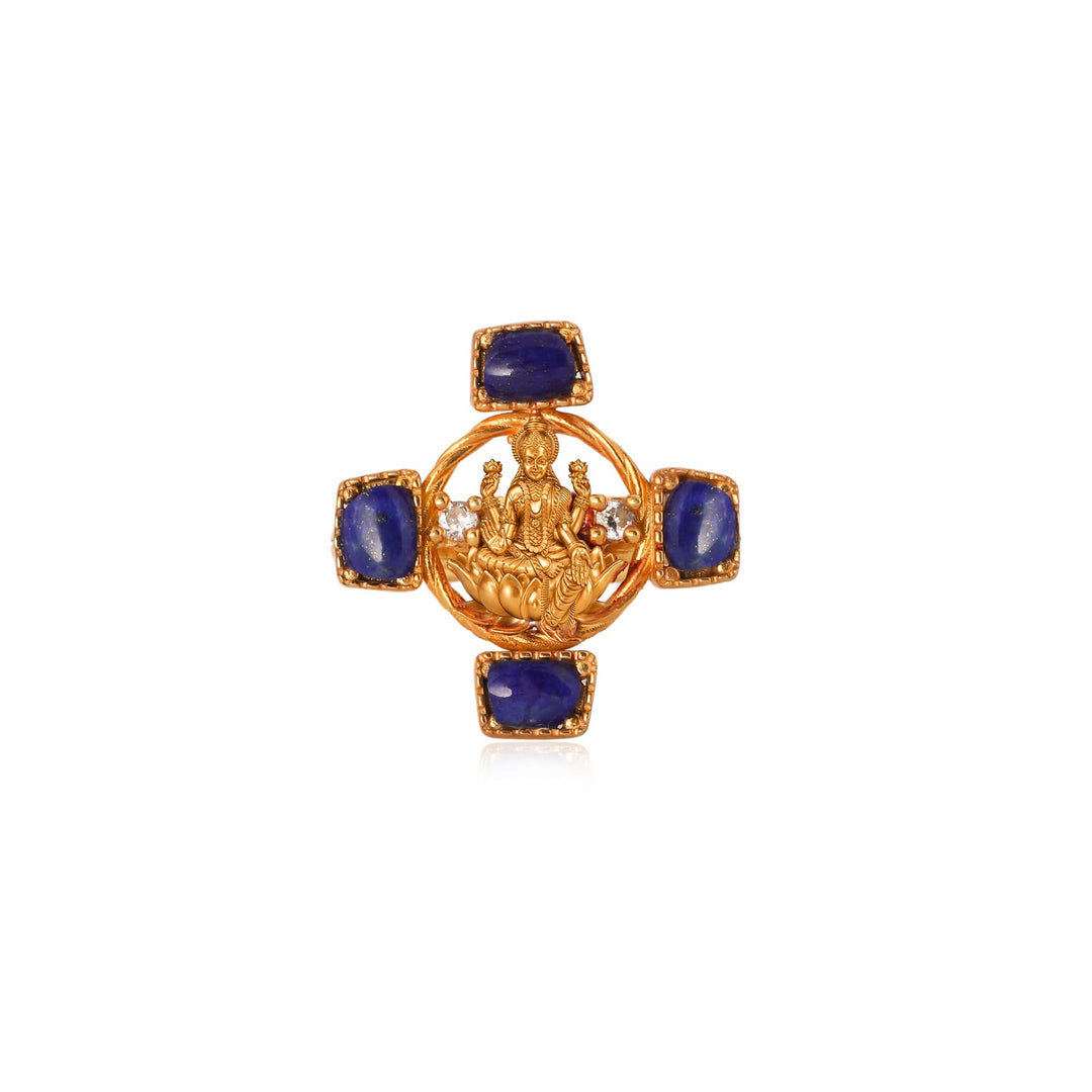 Silver 925 Dhan Lakshmi Lapis Lazuli Statement Ring