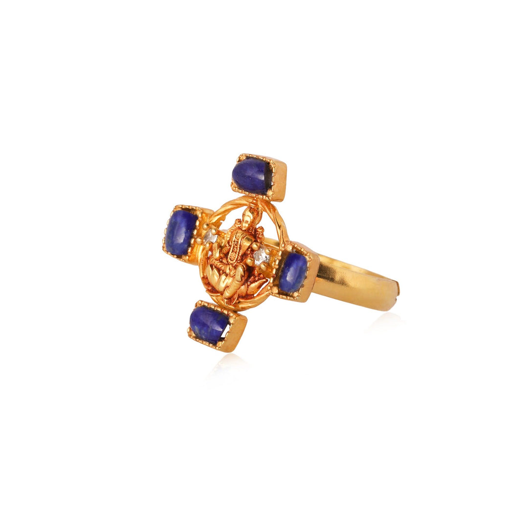 Silver 925 Dhan Lakshmi Lapis Lazuli Statement Ring