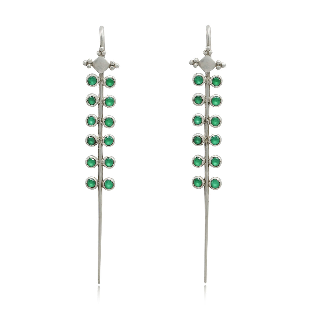 Green Stone Silver 92.5 Needle Ear Cuffs