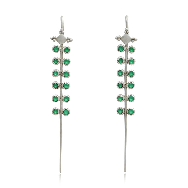 Green Stone Silver 92.5 Needle Ear Cuffs