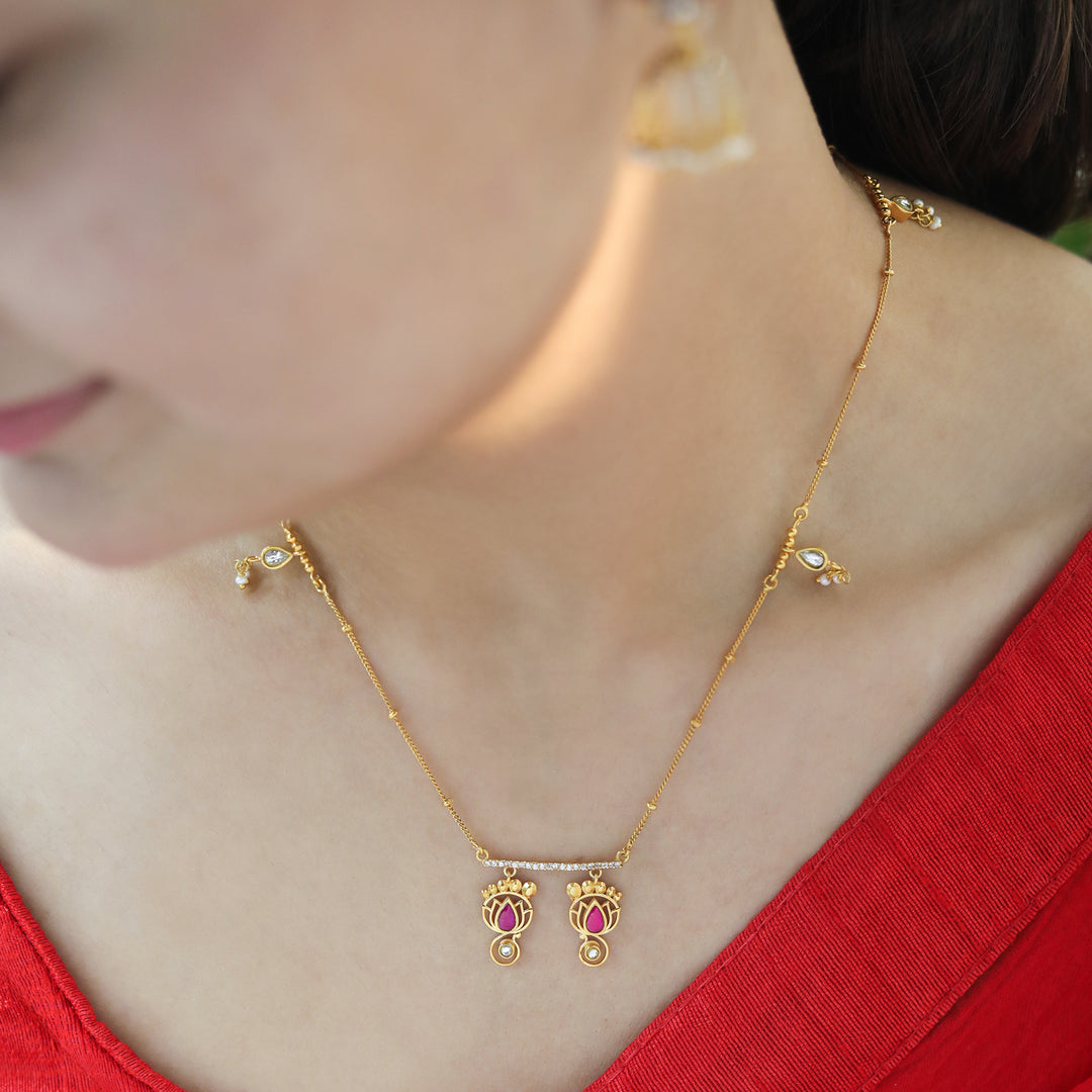 Unniyarcha 925 Silver Gold-Plated Lakshmi Charan Necklace