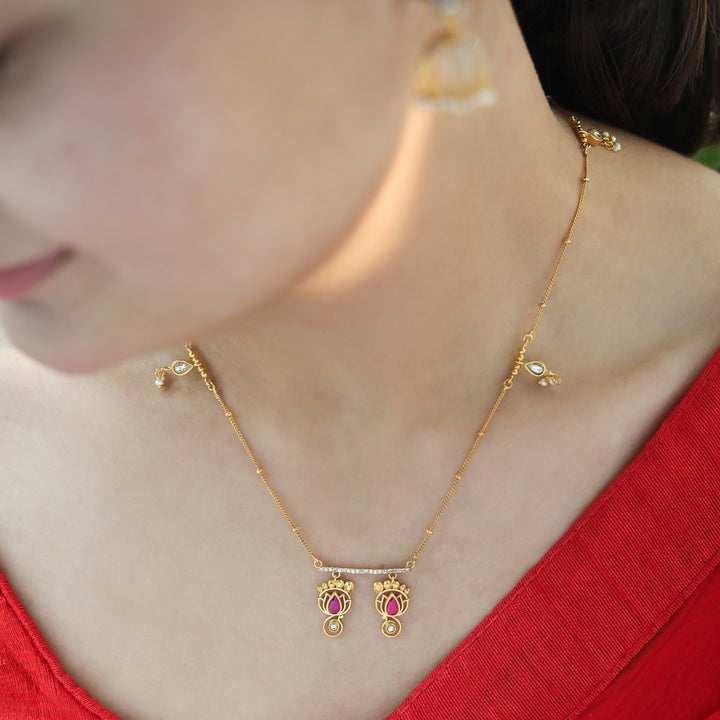 Unniyarcha 925 Silver Gold-Plated Lakshmi Charan Necklace