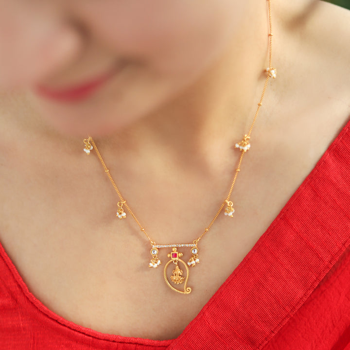 Unniyarcha 925 Silver Gold-Plated Manga Lakshmi Necklace