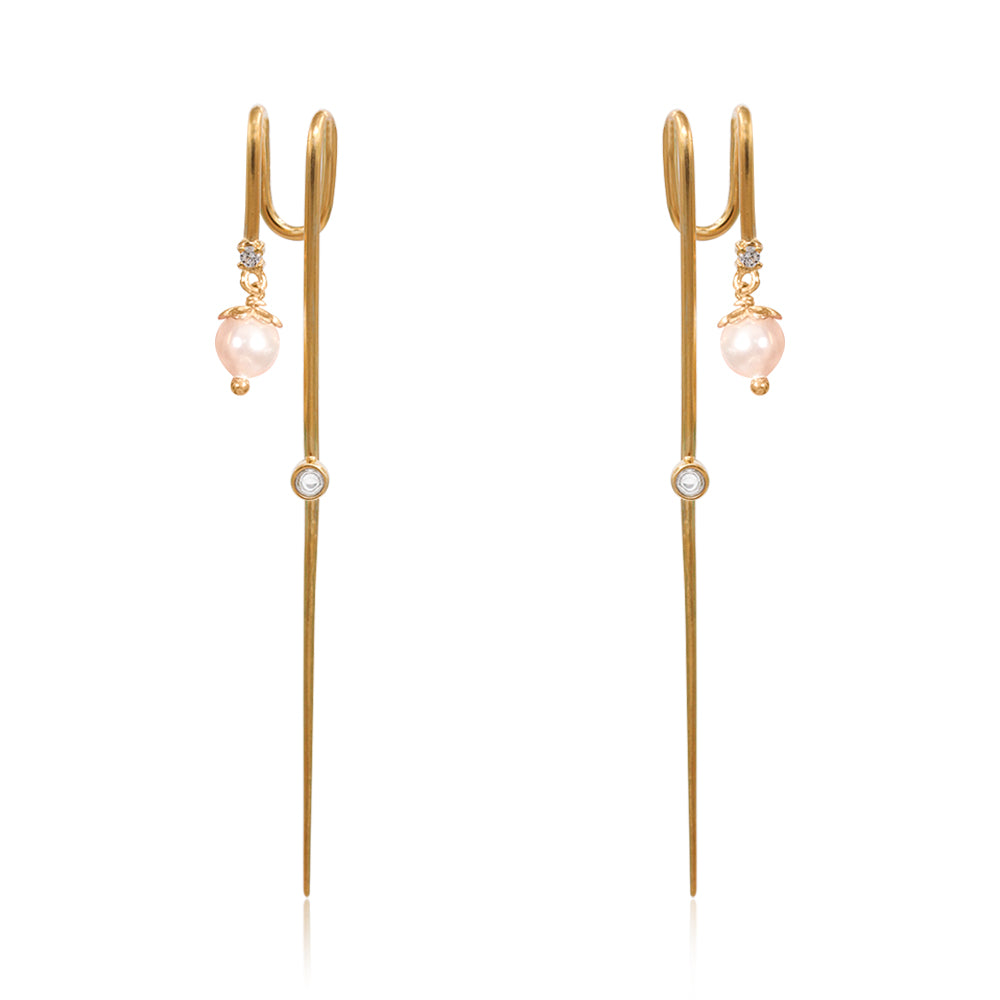 Dangling Pearl Needle Earcuff Earring