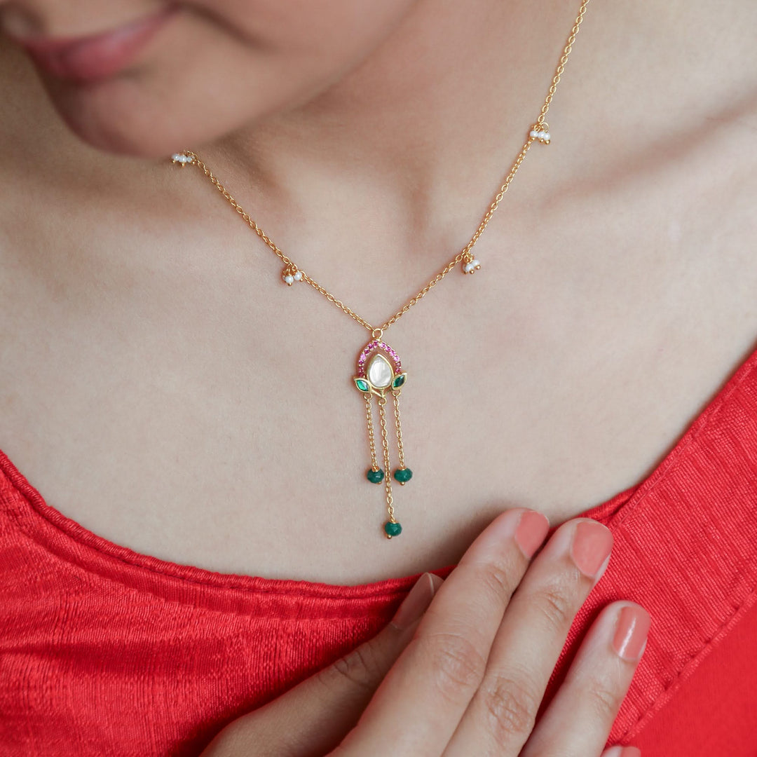 925 Silver Lotus Bloom Emerald Bead Dangle Pendant
