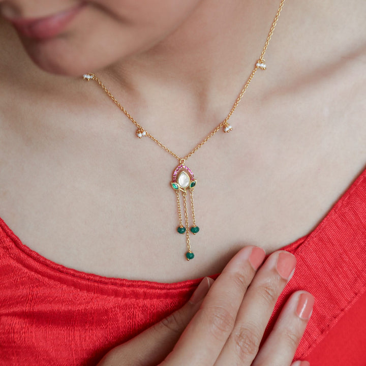 925 Silver Lotus Bloom Emerald Bead Dangle Pendant