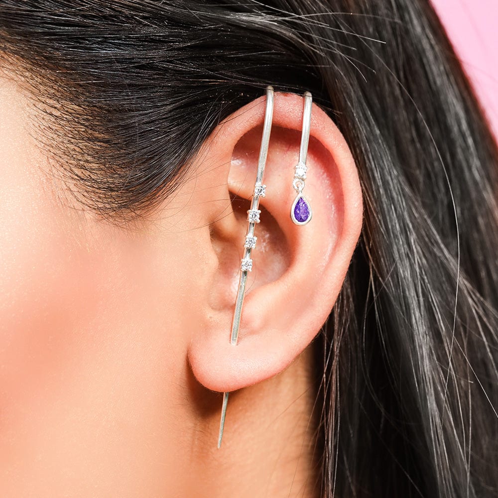 925 Sterling Silver Amethyst Earcuff