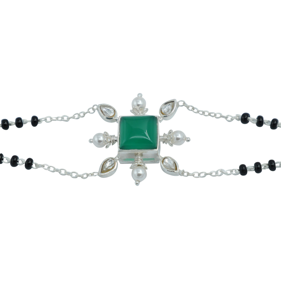 Yagna Silver 92.5 Green Onyx Mangalsutra Bracelet
