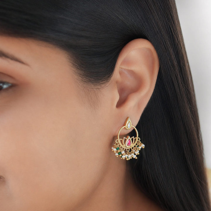925 Silver Royal Lotus Motif Pearl Cluster Earrings